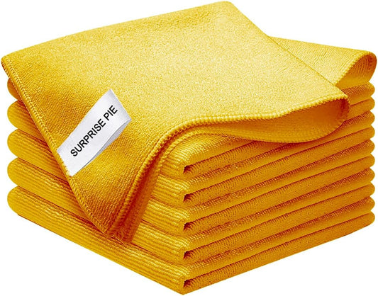 Microfiber Cloth 6Pack Cleaning Rags Absorbant Lint Free Cloth for House, Kitchen, Car, Glass, Stainless Steel, Window, Boat Cleaner-12''x 12''-Orange