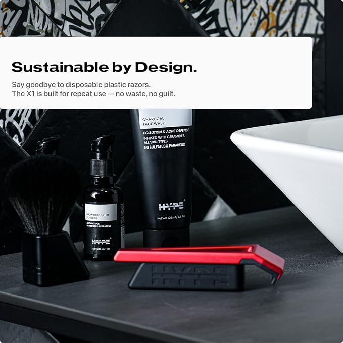 HYPE X1 Safety Razor Custom Pro Set - Magnetic Comfort (C), Sensitive (S) & Ultra-Close (UC) Shave Settings, 20 Non-Proprietary Blades - Single Blade Gentle Shaving Razors For Men and Women - Red