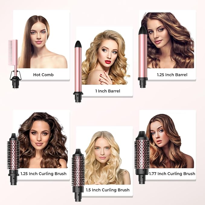 6 in 1 Curling Iron,Curling Wand Set and Thermal Brush Hair Tool