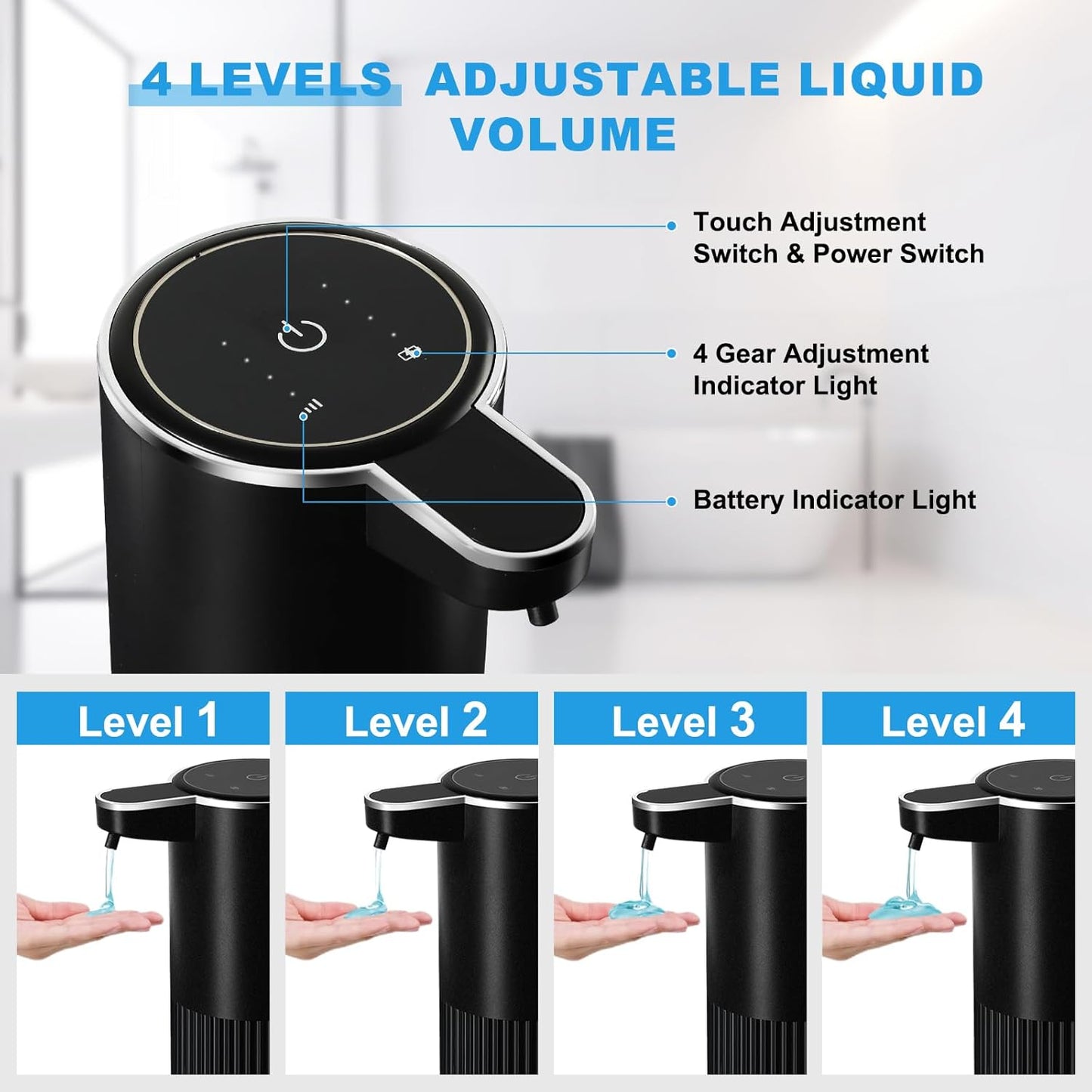 Automatic Soap Dispenser, 2 Pack Black and White Touchless Liquid Soap Dispensers for Bathroom, 13.5 Fl Oz Plastic Electric Auto Dish Soap Dispenser Wall Mount for Kithcen