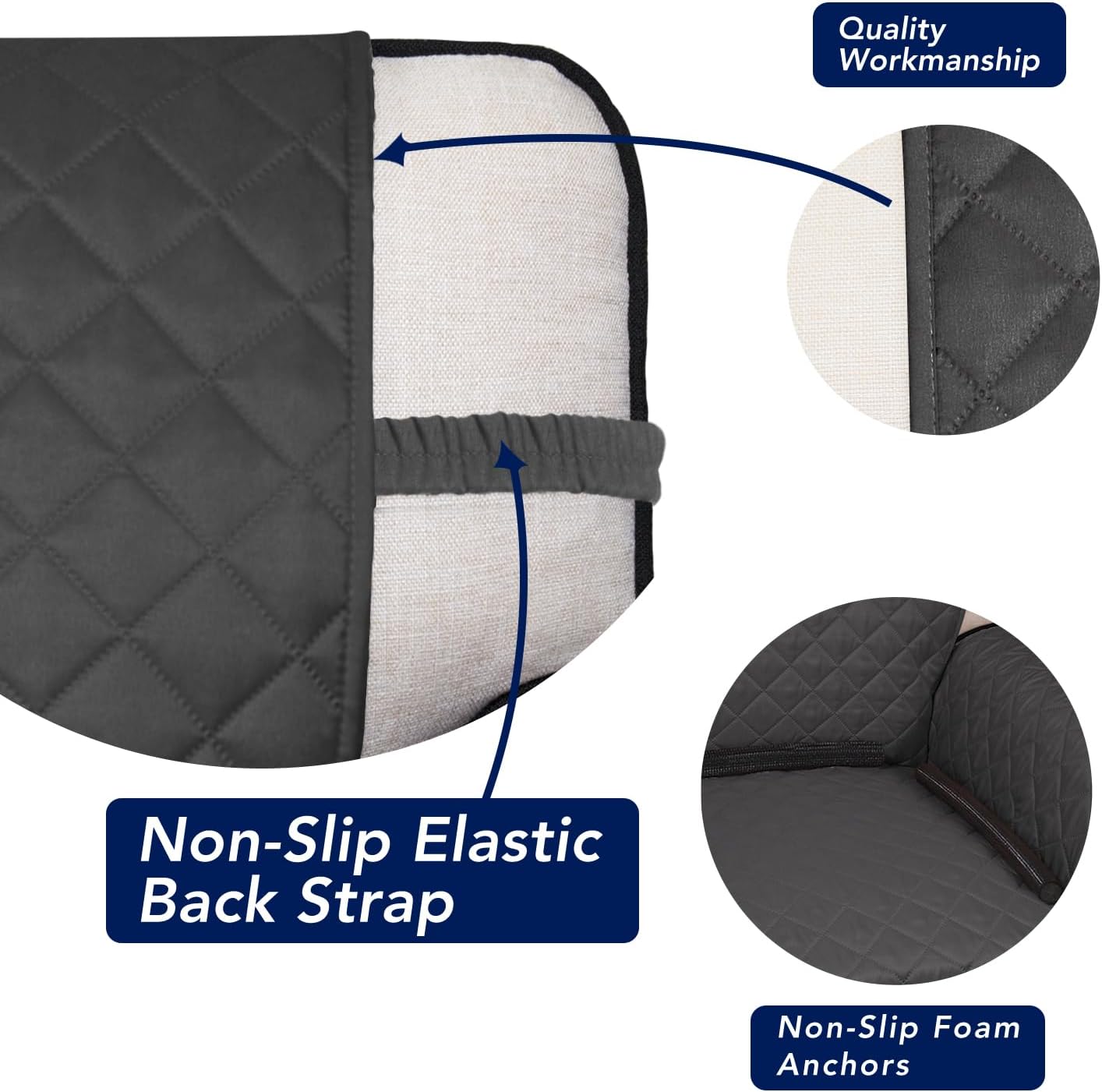 PureFit Reversible Quilted Sofa Cover, Water Resistant Slipcover Furniture Protector, Washable Couch Cover with Non Slip and Elastic Straps for Kids, Dogs, Pets (Oversized Loveseat, Dark Gray/Beige)