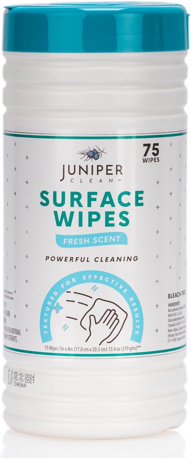 1 Pack Surface Cleaning Wipes Bleach Free, All-Purpose Cleaner for Bathroom, Kitchen, Office, 75 Count Canister, 7.5" x 7" Sheet, Fresh Scent, Lint Free & Durable