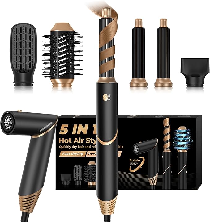 5 in 1 Blow Dryer Brush,Hair Dryer Brush with Detachable Air Styler,Negative Ionic Hair Dryer with Attachments,Hair Dryers for Women Volumizer,Straightener,Drying