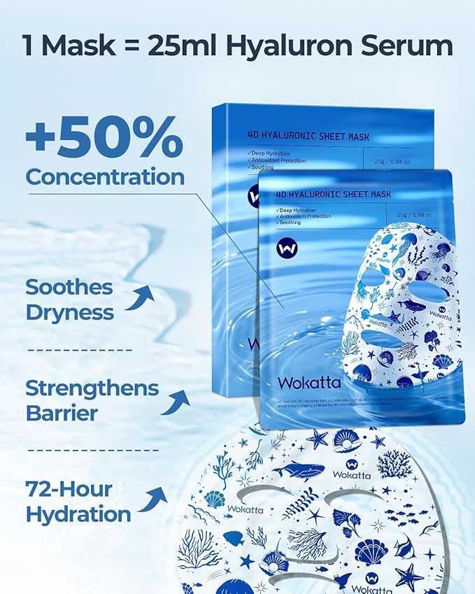 Collagen Face Mask, 6 Pack Hydrating Face Masks Sheets Skincare with Hyaluronic Acid, Peptide - Deep Moisturizing, Soothing, Anti-Aging Facial Masks Spa Gifts for Women Skin Care