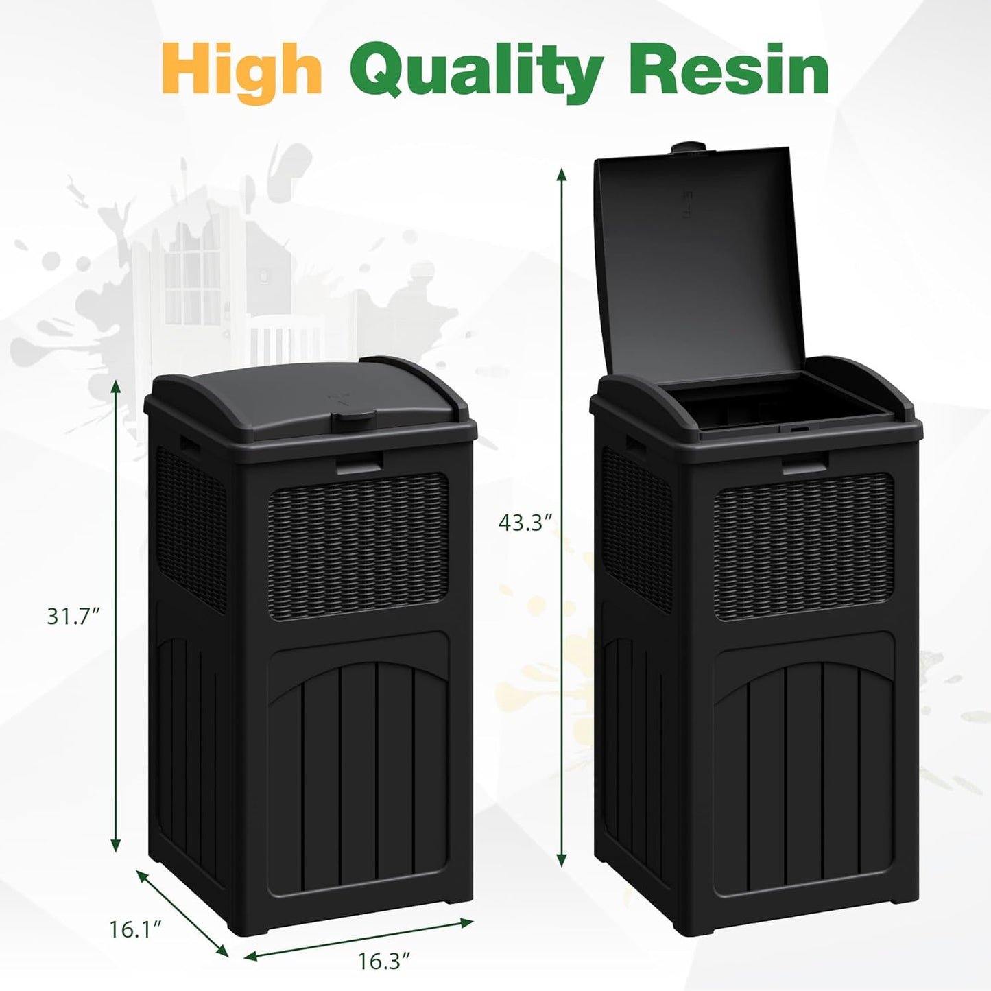 Flamaker 30 Gallon Trash Can, Resin Outdoor Garbage Can with Lid, Waterproof Hideaway Patio Waste Bins for Outside Use (2 Pack, Black)