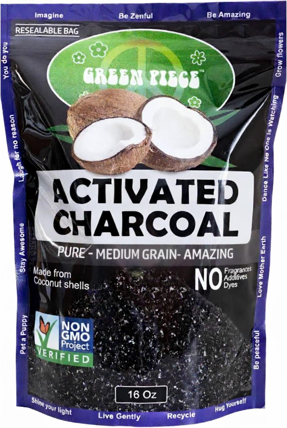 Green Piece® Activated Charcoal Pure - Medium Grain Air Purifying Bag - Kid/Pet Friendly Air/Water Fresheners - Odor Absorber - Resealable Bag Made by Green Piece (1 Pound)