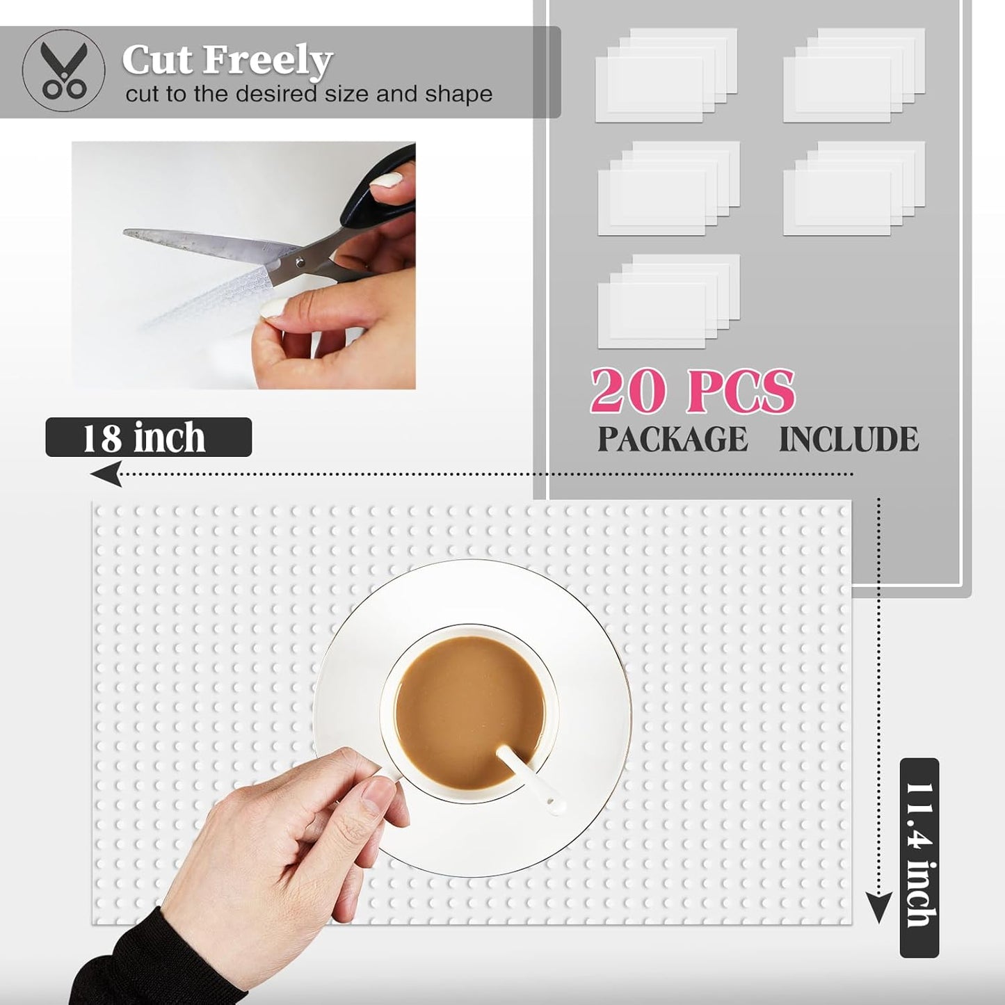 20Pcs Refrigerator Liners, Washable Fridge Liner Shelf Mats Refrigerator Pads for Cupboard Cabinet Drawer Home Kitchen Accessories Organization (Clear)