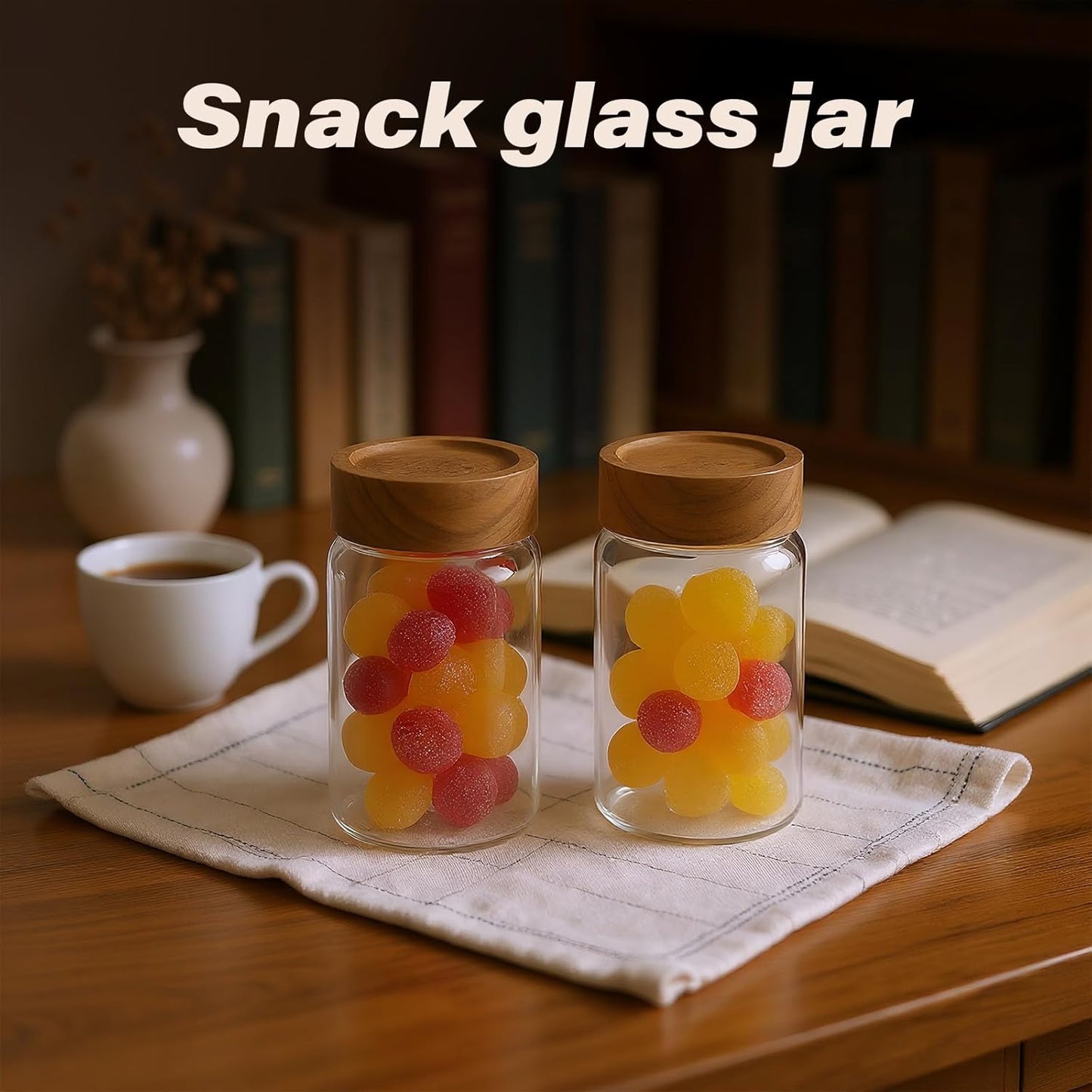 2-Piece 10 oz Food-Grade Glass Mason Jars with Sturdy Acacia Wood Lids, Sealable Waterproof, Transparent Easily Stackable for Overnight Oats, Spice Storage & Snack Organizing