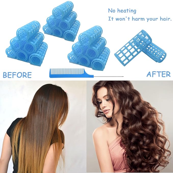 24PCS Plastic Snap-On Self-Grip Heatless Hair Curlers Set, 2.0cm/0.8in - Hairstyling Tools for DIY or Salon