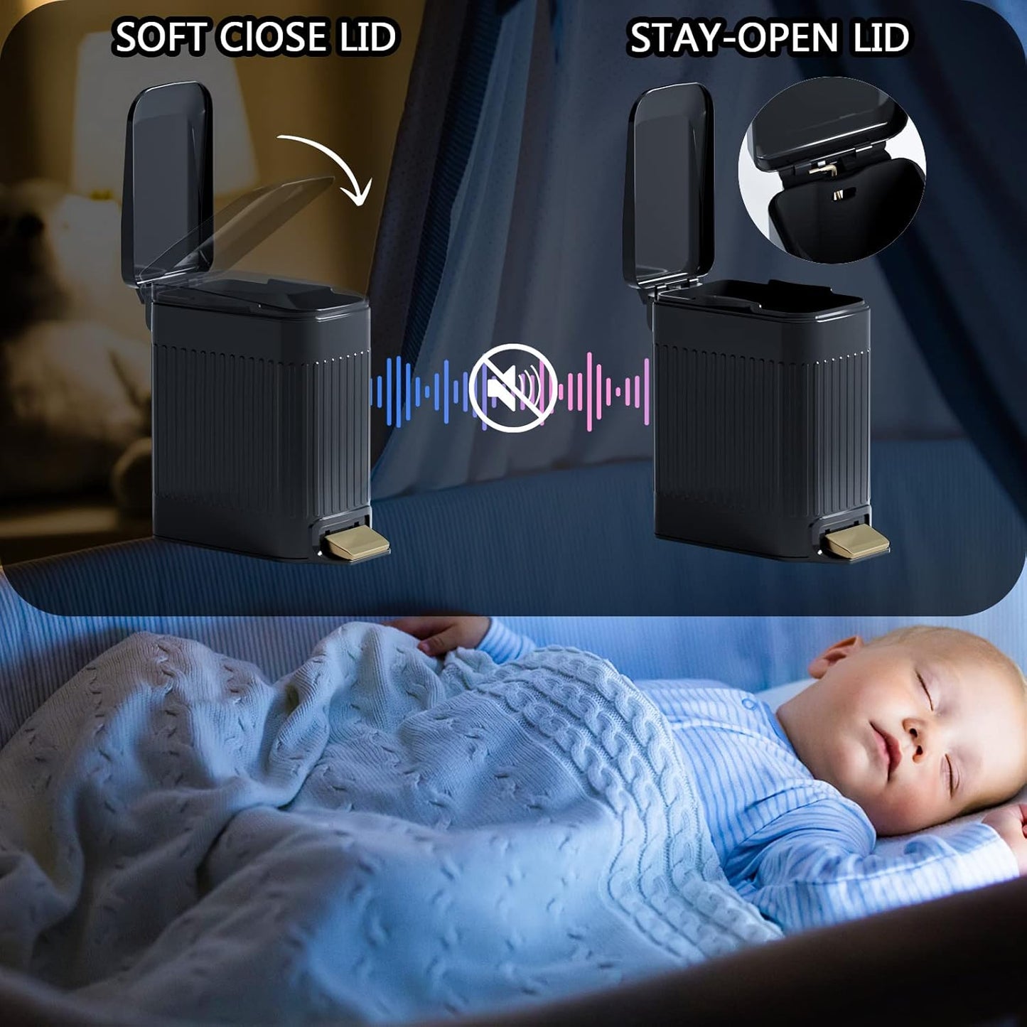 CEROELDA Small Bathroom Trash Can with Lid Soft Close-5L/1.3 Gal Slim Garbage Can-Metal Step Wastebasket-Rectangle Narrow Waste Bin for Office, Bedroom, Toilet, Live Room (Embossed-Black)