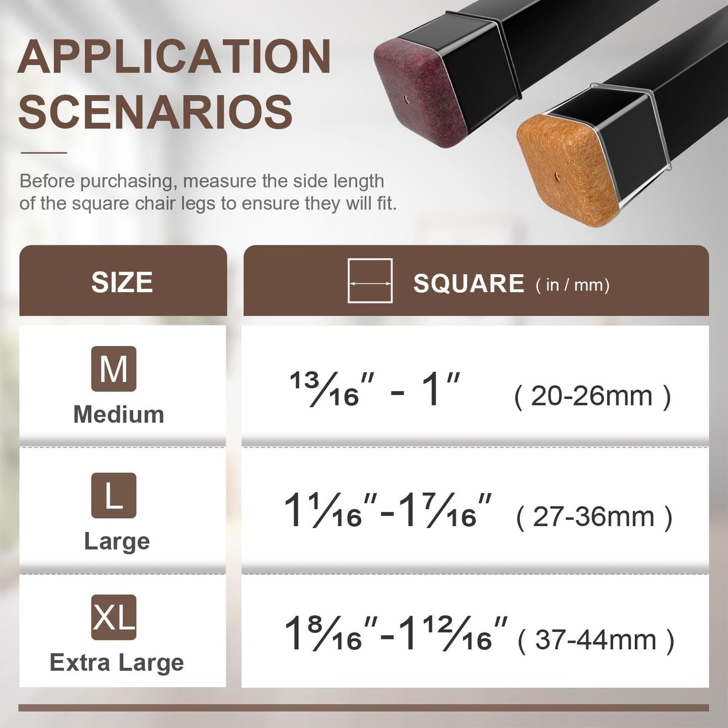 20 Pcs Chair Leg Floor Protectors for Hardwood Floors, Clear Rubber Furniture Sliders with Felt, Silicone Furniture Leg Caps Covers (Fit Square Diameter:13/16" to 1")