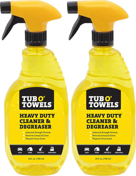 Tub O' Towels Heavy Duty Cleaner and Degreaser Spray Helps in Removing Oil Tar Paint Dirt Caulk Grease Grime Gunk Epoxies, Industrial Strength, Home & Auto, Made In USA, Citrus Scent, 24oz, 2-Pack