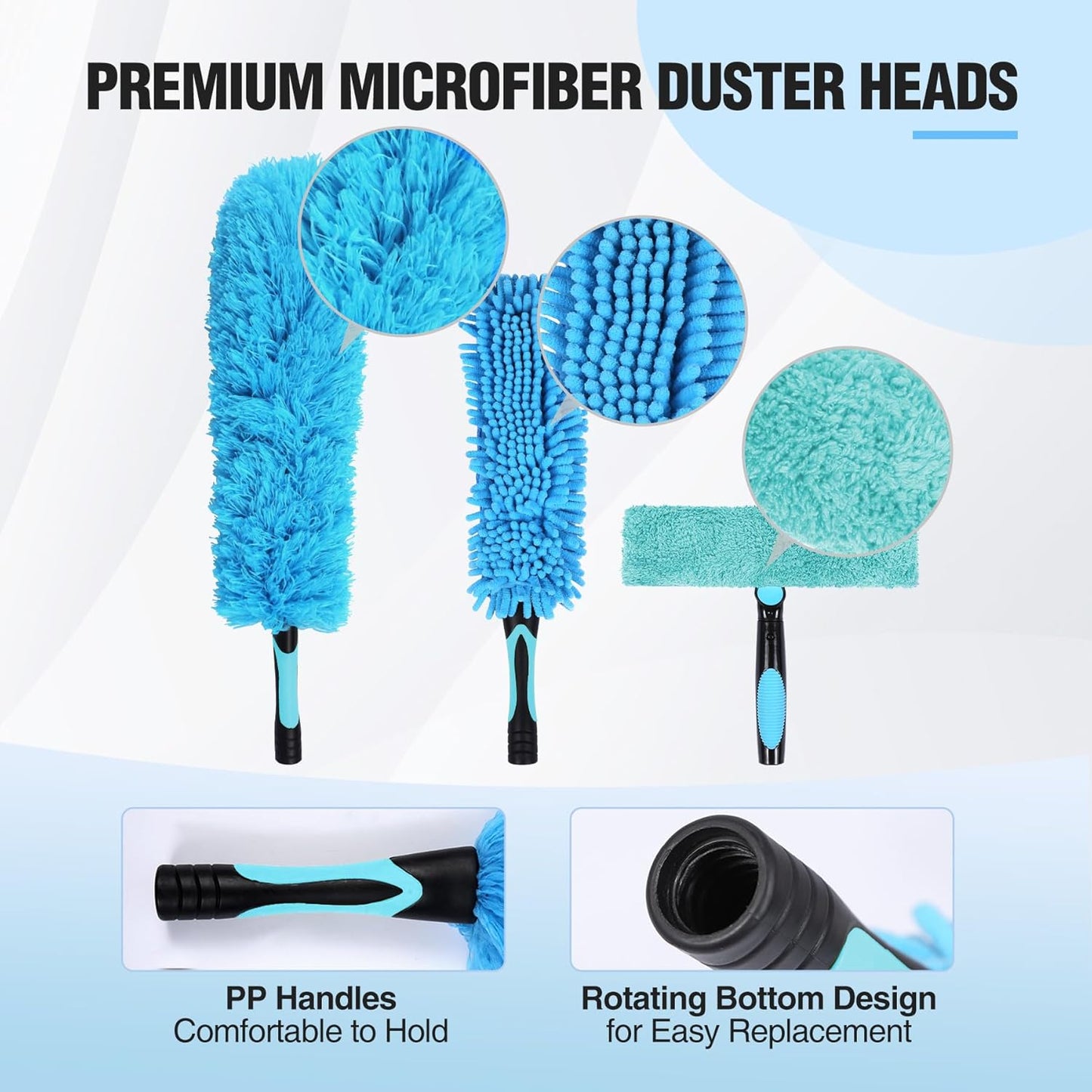 Lineslife Cobweb Duster,Washable Cleaning Duster Kit with Flexible Microfiber Duster Head, 1 * 2-in-1 Window Squeegee, and 1* Ceiling Fan Duster for Home Office Cleaning High Ceilings,Furniture,Roof