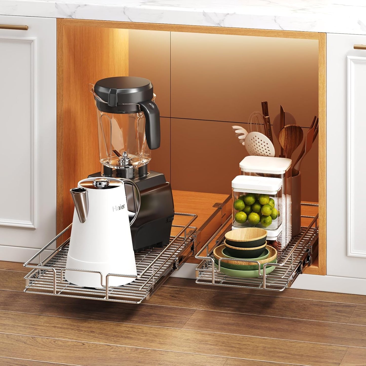 Pull Out Cabinet Organizer 12½" W x 21½" D, Heavy Duty Cabinet Pull Out Shelves, Slide Out Drawers Organization for Kitchen Cabinets Bathroom
