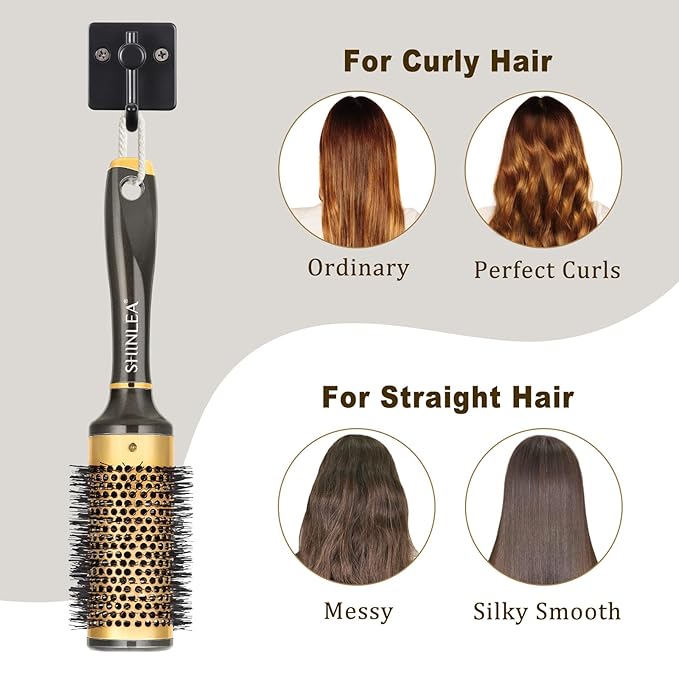 Round Hair Brush for Blow Drying, Aluminium Curly Hair Brush, Hairbrushes for Women Professional Curling, Straightening, Add Volume and Shine (1.7 inch Barrel, 2.5 inch with Bristles)
