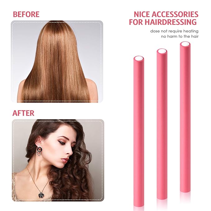 WILLBOND 60 Pieces Flexible Curling Rods Hair Curlers Rollers Twist Flexi No Heat Rods Rollers for Long Short Hair Women(0.3 x 7 Inch,Pink)