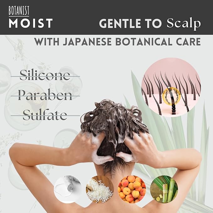 BOTANIST Hydrating Shampoo for Dry Hair, Organic Shampoo for Women & Men by Botanical Protein, Collagen, Natural Keratin, Hyaluronic Acid & Ceramide from Japan, Paraben & Sulfate Free 15.5 Fl Oz MOIST