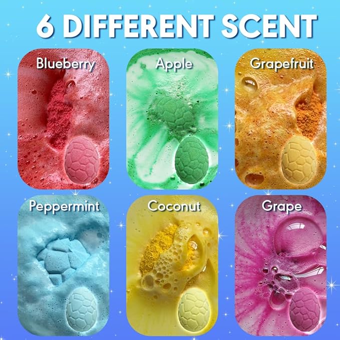 KAV Dinosaur Egg Bath Bombs for Kids – 6pc Fizzy Dino Bath Bomb Gift Set with Surprise Toy Inside – Fun Fizzy Bath Bombs for Boys & Girls, Birthday Gift, Stocking Stuffer, Kids Spa Set