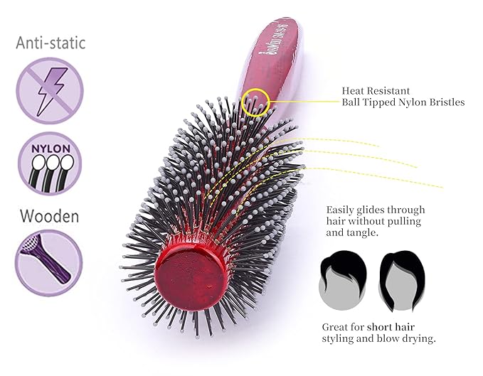 PERFEHAIR Small Round Hair Brush for Blow Drying with Soft Nylon Bristles, 1.5 Inch, Roller Curling Styling Volume Hairbrush for Men and Women Short Thin Curly Hair
