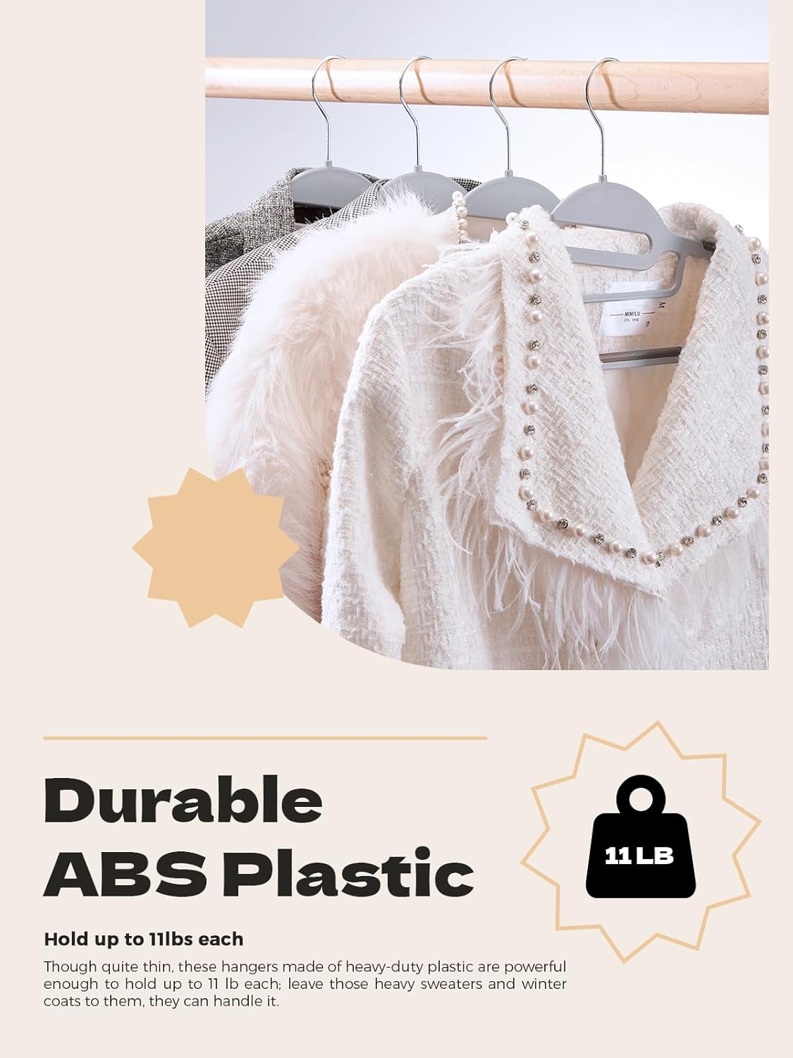 HOUSE DAY Heavy Duty Plastic Hangers 100 Pack, Grey Slim Clothes Hangers Space Saving, Durable S-Shaped Non Slip Coat Hangers with Rubber Pads, 360° Swivel Hook, Ideal for for Shirt, Suit, Pant, Skirt