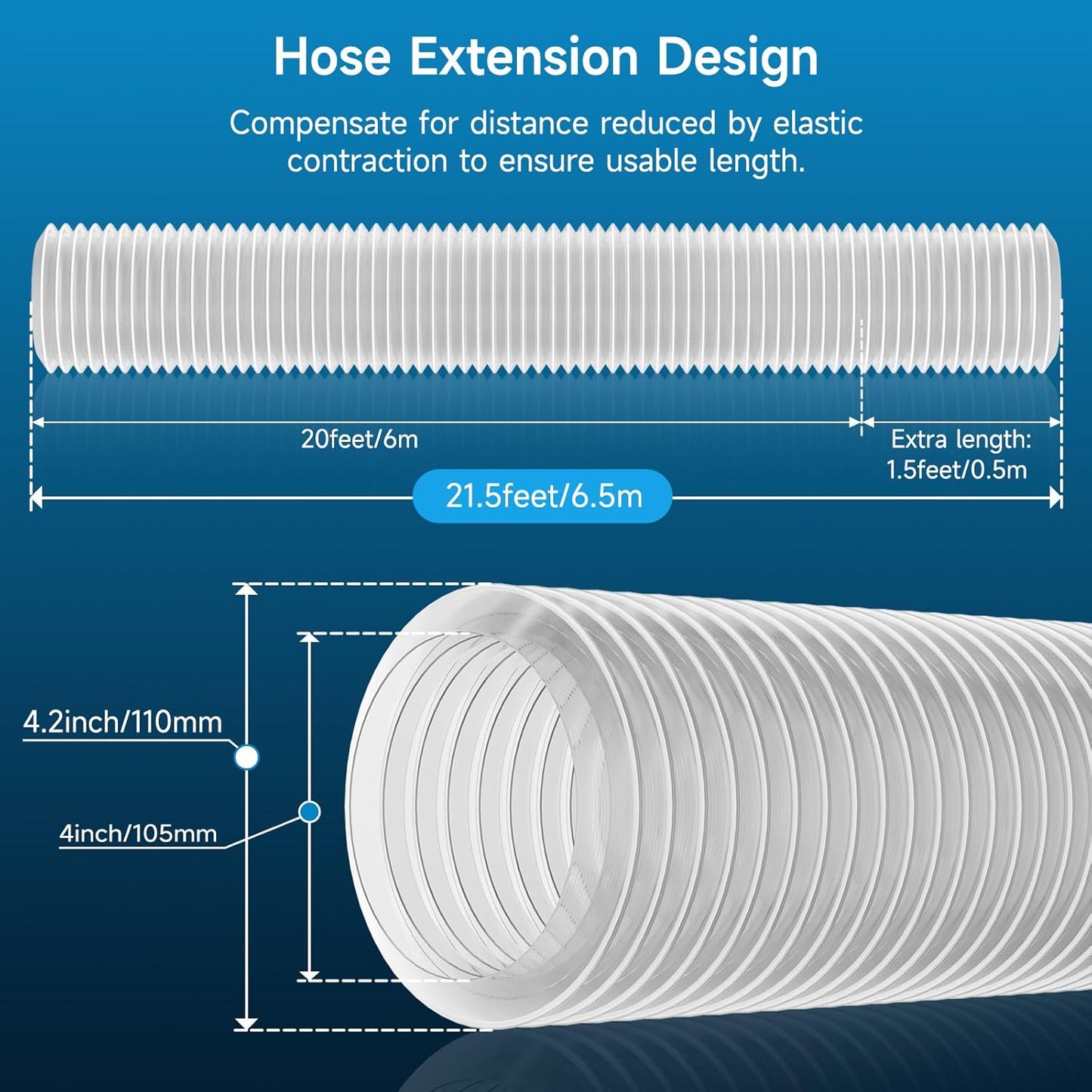 Hon&Guan 4" x 20' Dust Collection Hose, Flexible Clear Odorless PVC Dust Collector Hose with Carbon Steel Wire, Puncture Resistant Dust Hoses for Woodworking Dust Collecting System