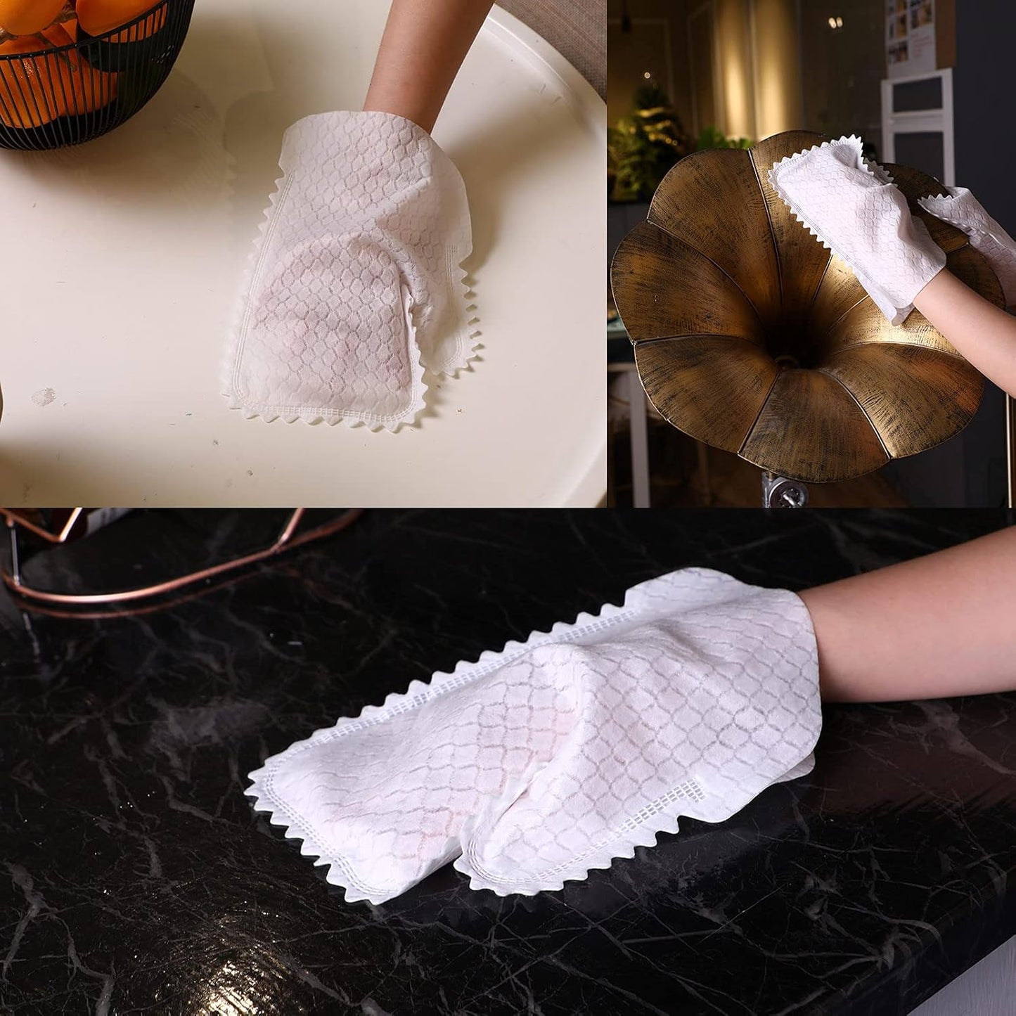 60 Pieces White Microfiber Dusting Gloves Artisan Dusting Mitt Microfiber Cloth Replaces Dust Wipes Feather Dusters for Locks in Dust Pet Hair Sensitive Cleaning Possible Dual-Sided Disposable