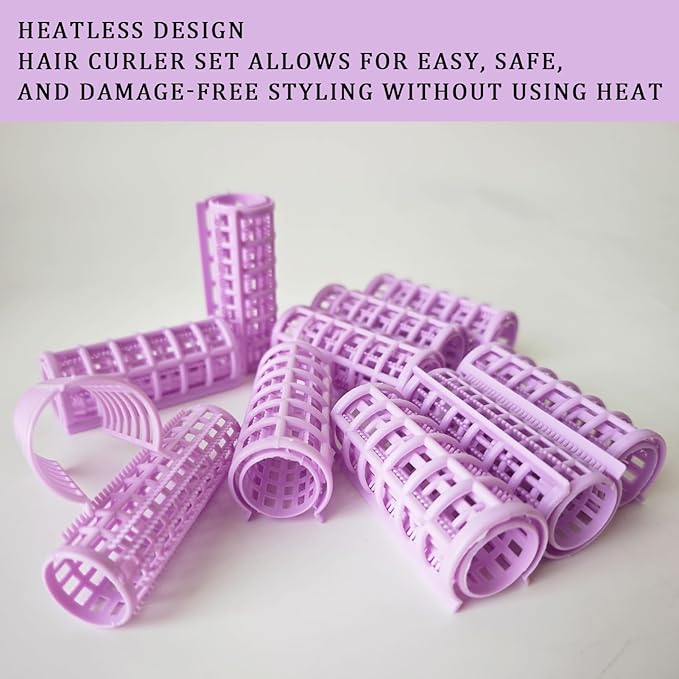 20 Pack Snap Hair Roller Plastic Hair Rollers Set, 0.98Inch/2.5cm Heatless Rollers, Snap on Rollers for Fine Thin hair, Self Grip Roller for DIY Hair Styling and Salon Use(SIZE L Purple)