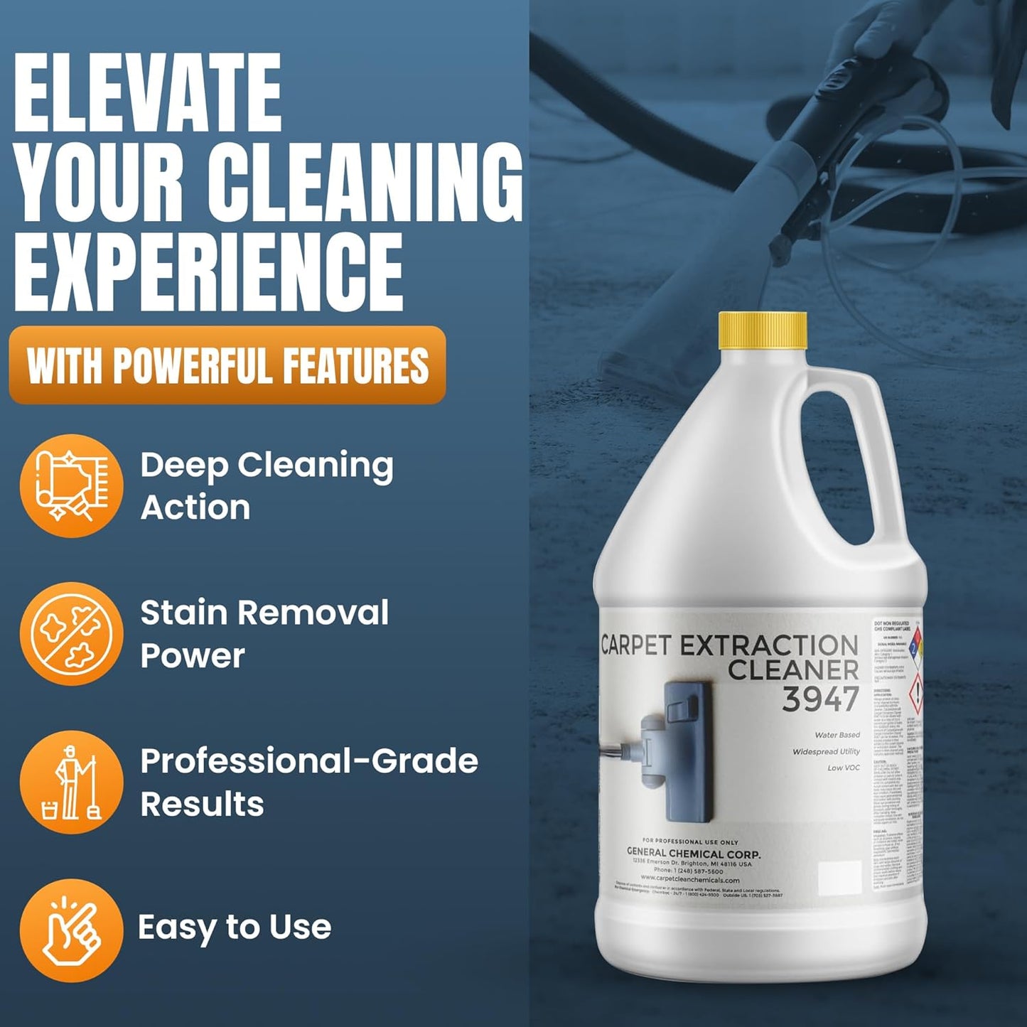 Carpet Extraction Cleaner - Water-Based Professional Deep Clean Carpet Cleaner Solution for Machine - Heavy Duty Stain Remover, Pet-Friendly, Ideal for Residential & Commercial Use