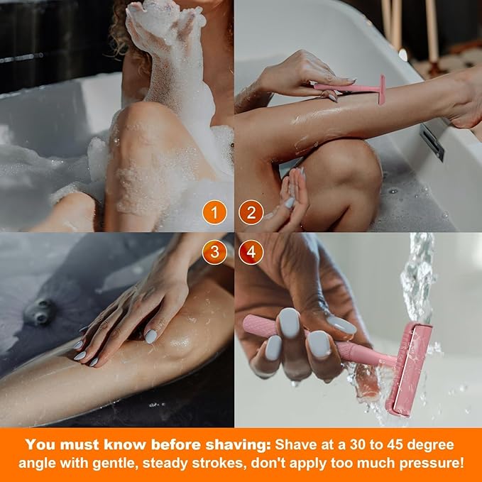 Cherry Pink Safety Razor - Single Blade Razors for Women - Reusable Metal Razor, with 5 Stainless Steel Double Edge Blades, Smooth Close Shave, Sustainable, Plastic Free