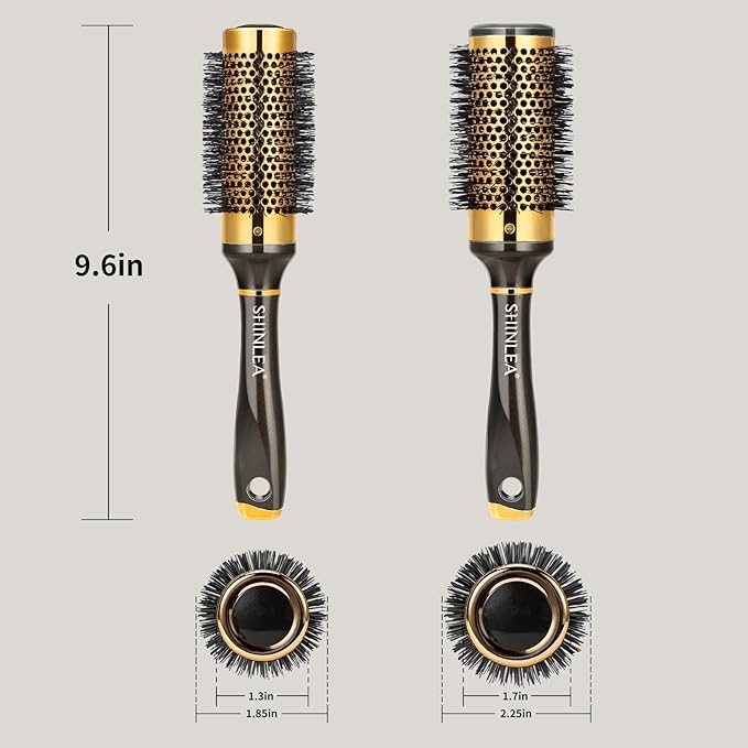Small Round Hair Brush for Short Hair, Aluminum Roller Brush for Blow Drying, Salon Hairbrushes for Women Curly and Straight Hair - 1.3 Inch Barrel, 1.9 Inch with Bristles