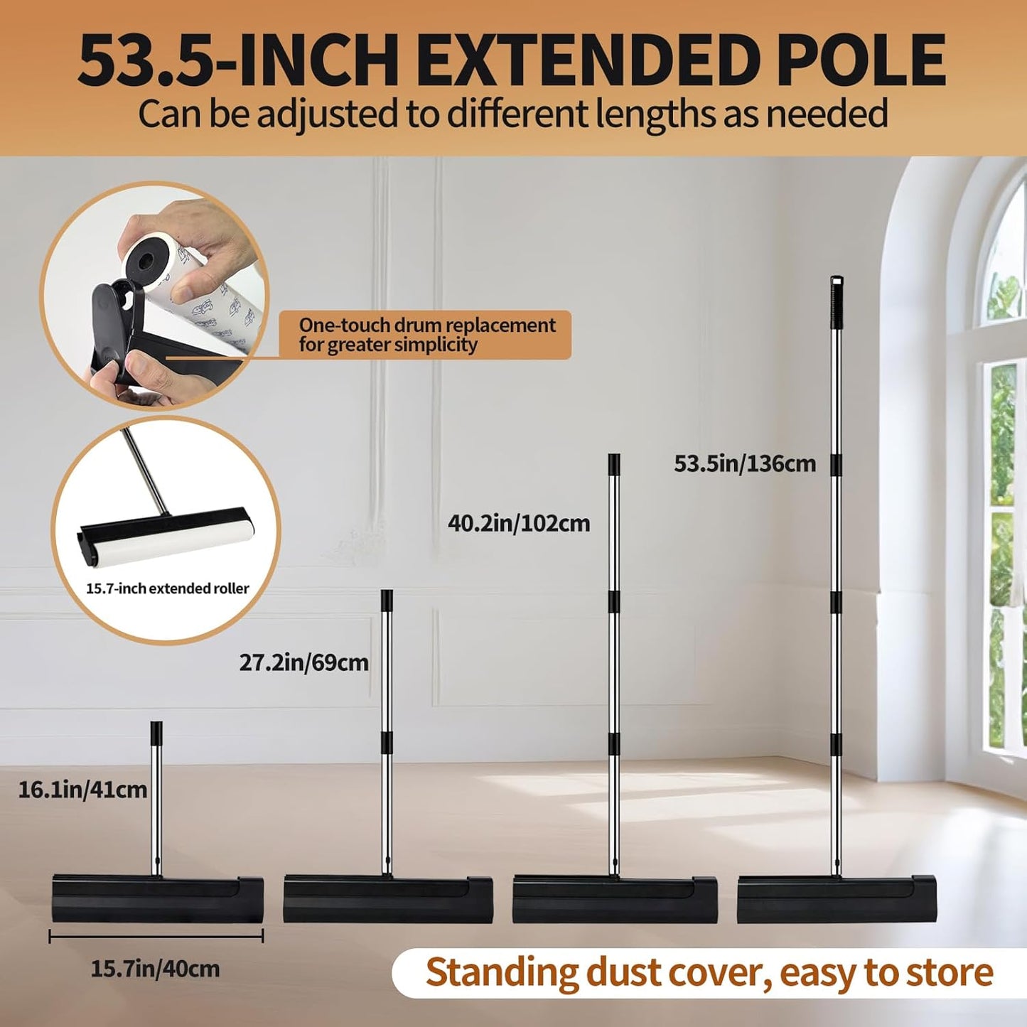 Large Lint Rollers for Carpet, 15.74 in Extra Sticky Rollers for Floor with 4 Extendable Handle, Long Handle Sticky Mop for Cleaning Carpet, Car, Clothes,Dog and Cat Pet Hair Remover with 360 Sheets