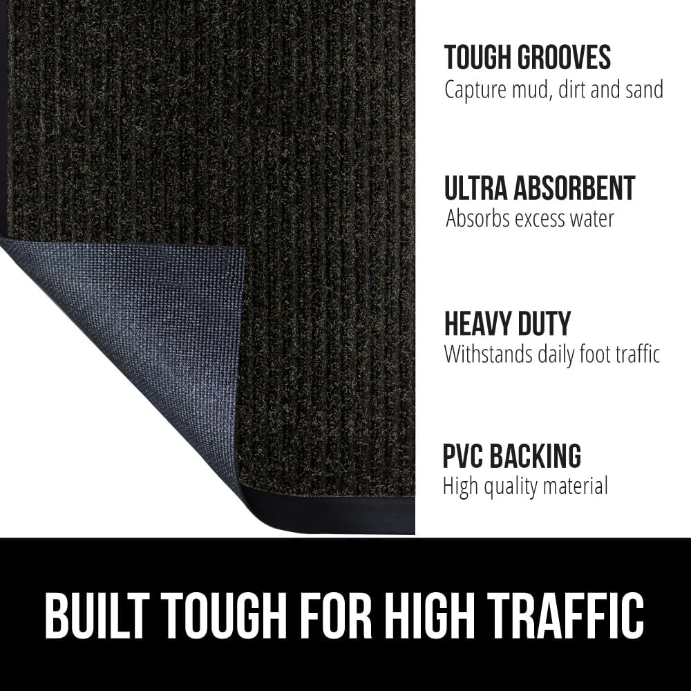 GORILLA GRIP Traffic Guard Door Mat, 47x35, Heavy Duty Welcome Mats, Commercial Office Space Doormat, Waterproof, Fade Resistant, Strong Rubber Backing, Low Profile, Shoe and Boot Scraper, Jet Black