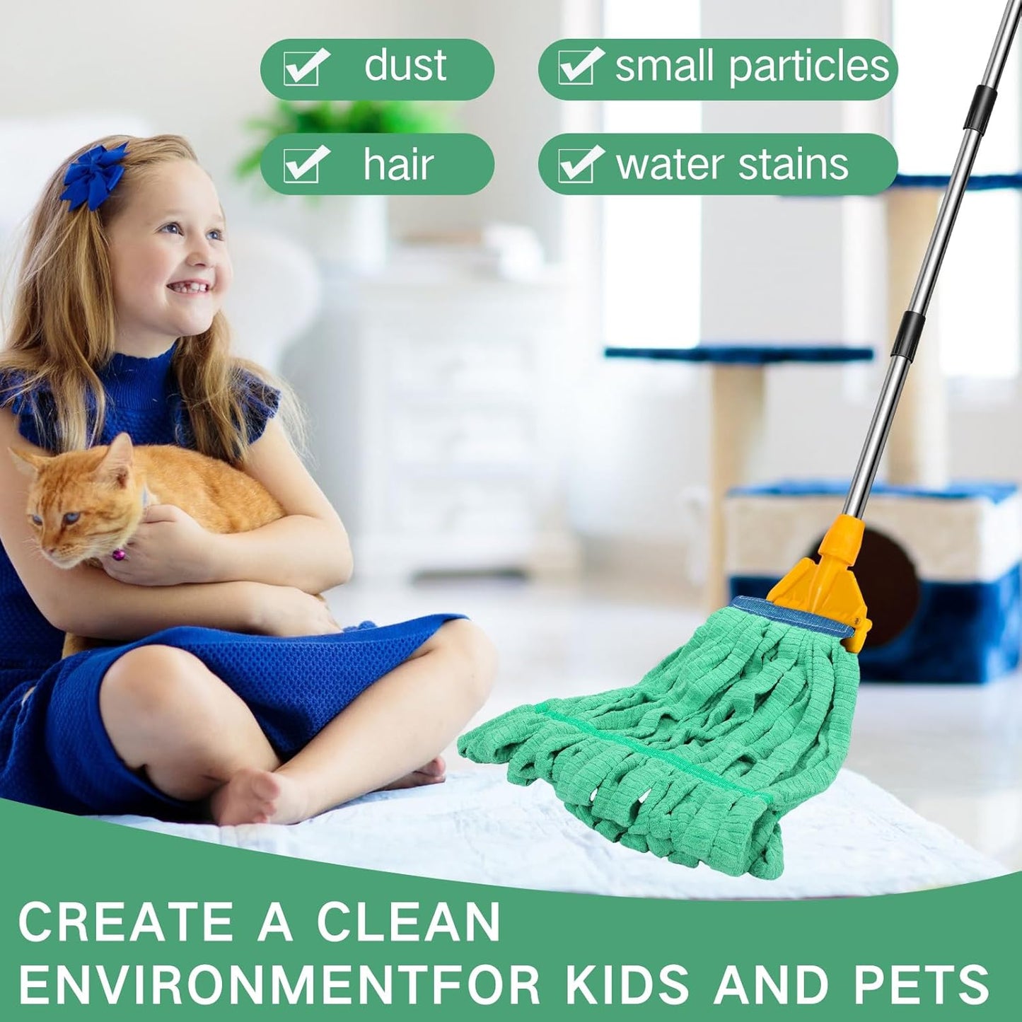 Lallisa 10 Pcs Commercial Mop Head Replacement Tube Microfiber Mop Heads for Floor Cleaning Industrial Mop Heads Looped End Wet Mop Head Refill for Home Commercial Industrial Use (Green,18 oz)