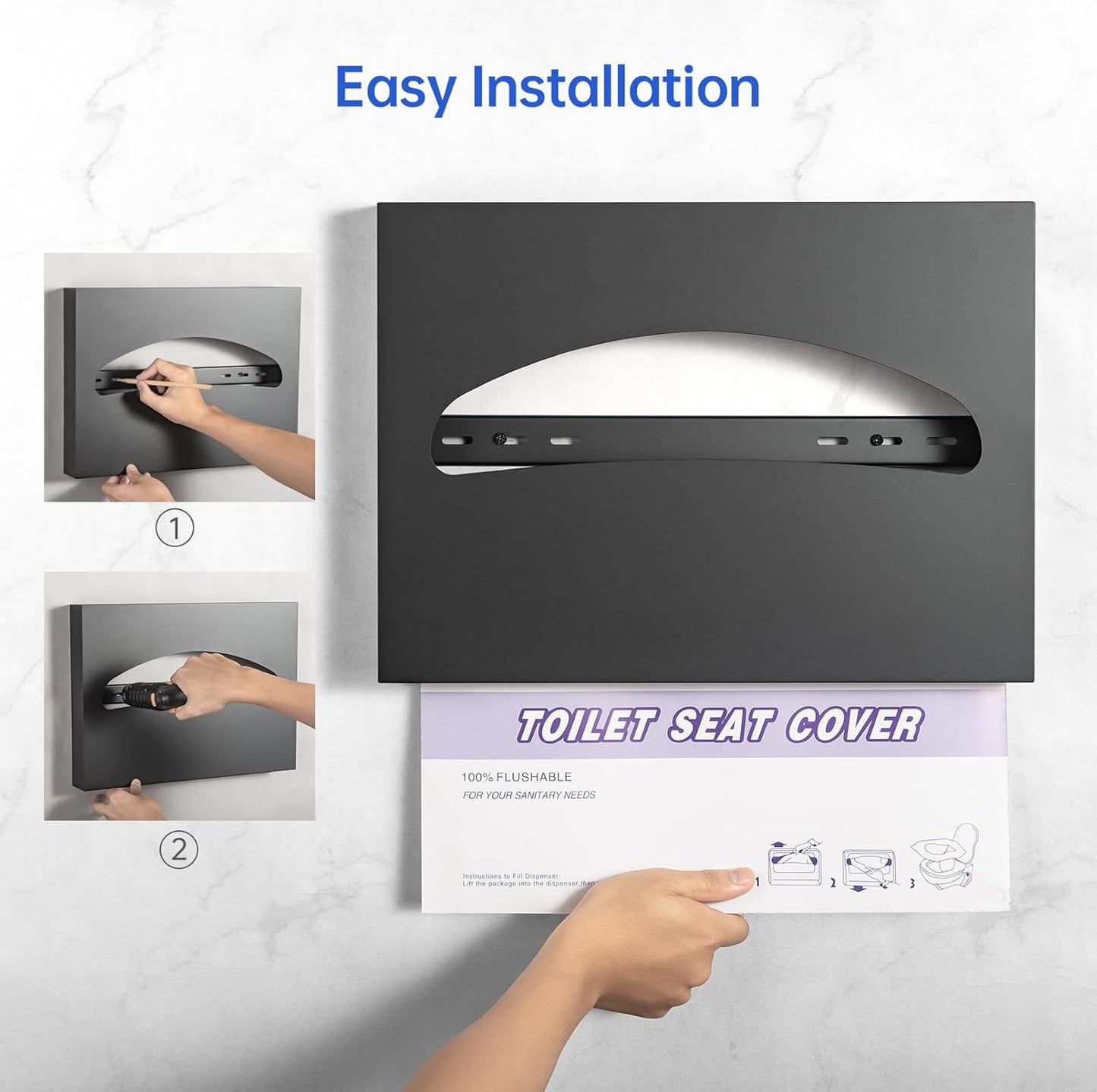 2 Packs Toilet Seat Cover Dispenser Wall Mounted Stainless Steel Matte Black