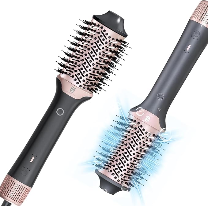 2-in-1 Blow Dryer Brush, Ionic & Ceramic Thermal Brush with Adjustable Heat & Cool Shot, 110000 RPM Motor High-Speed Motor for Frizz-Free, Smooth & Voluminous Hair, Grey Volumize in Minutes