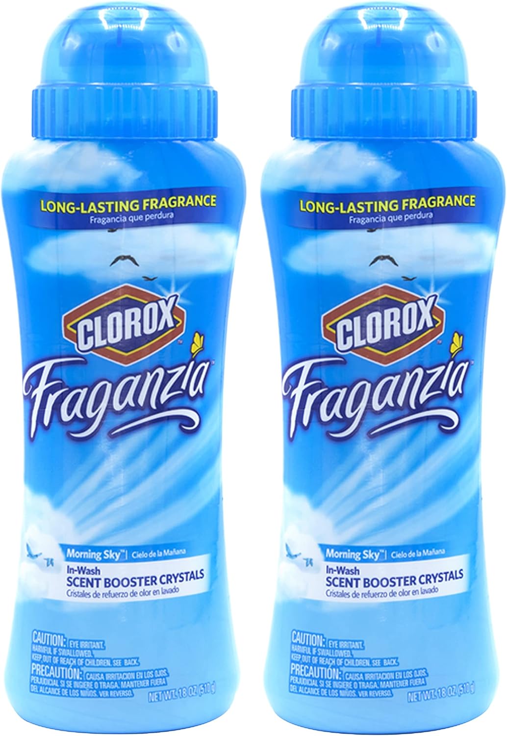 Clorox Fraganzia Laundry Scent Booster Crystals in Morning Sky Scent - Scented In-Wash Freshener Beads for Fresh, Clean, Great Smelling Clothes and Linens, 18 Oz - 2 Pack