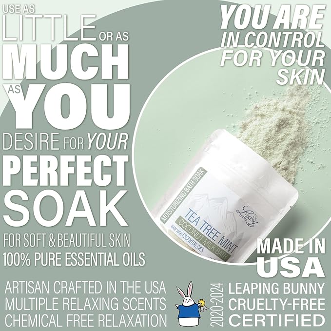 Luxiny Vegan Milk Bath Soak Made with Coconut Milk Powder & Sweet Almond Oil Which Creates A Bath Bomb Dust Soothing Fizz, 8oz (Tea Tree Mint)