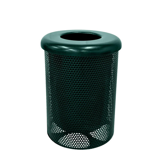 COATEDOUTDOORFURNITURE RFT-P-DGRN Heavy Duty Round Trash Receptacle with Flat Top, Liner Included, 32 Gallon, Dark Green, Made in America