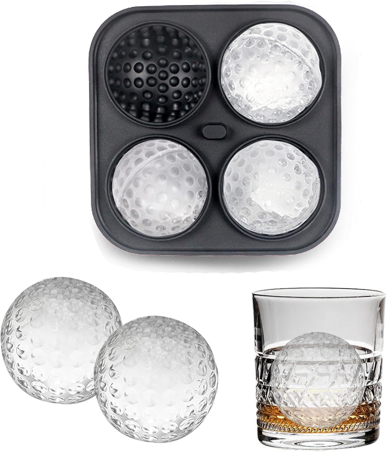 Golf Ice Cube Tray 3D, Admaison Ice Ball Cube Mold with Funnel for Cocktails, Bourbon,Brandy, Whiskey Gifts for Men, Silicone Fun Shapes Black (Golf Ball)