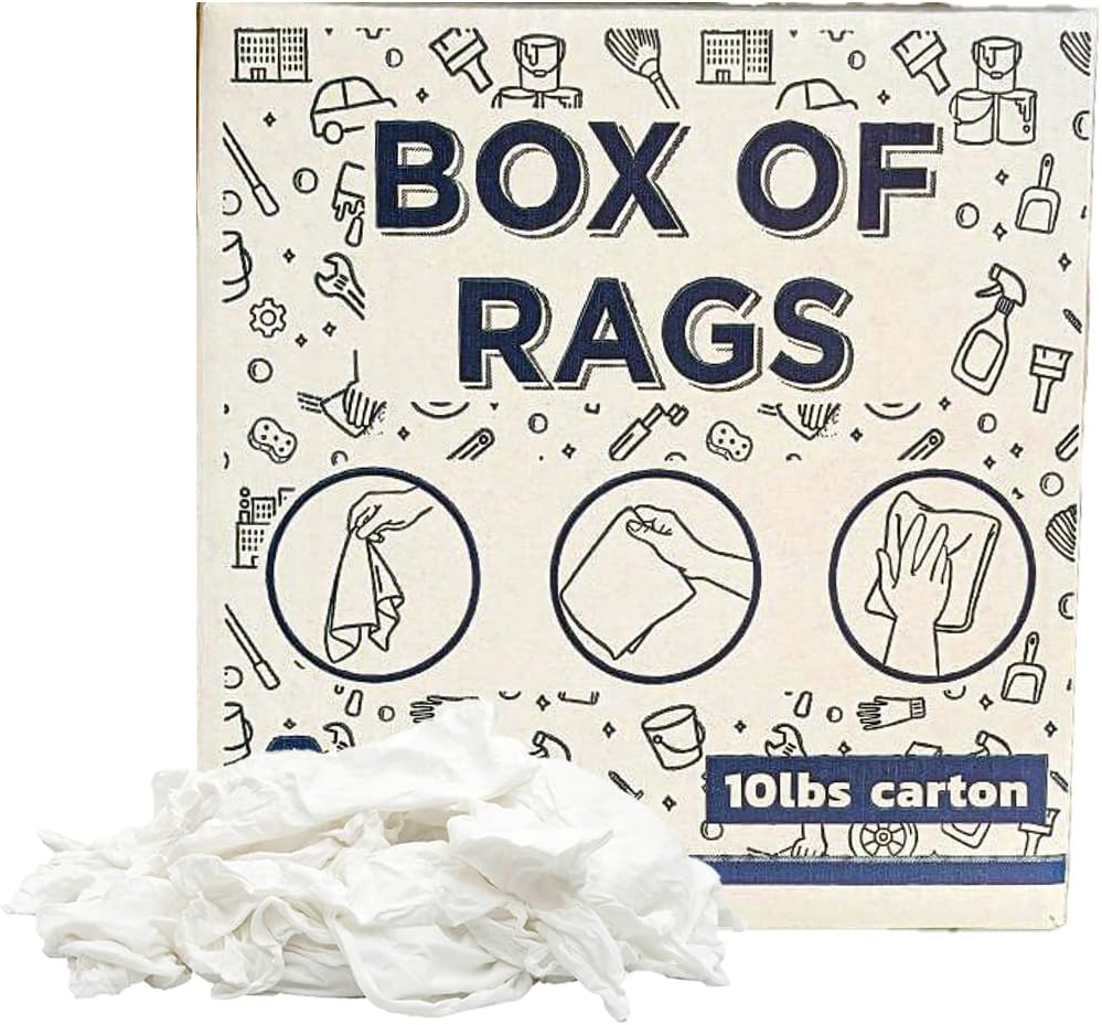 Premium White T-Shirt Cleaning Rags (10 lbs. Box) – White Cotton Rags for Cleaning, Staining, Painting, Oil, Grease & Dust Removal – Shop Rags Bulk for Multipurpose use