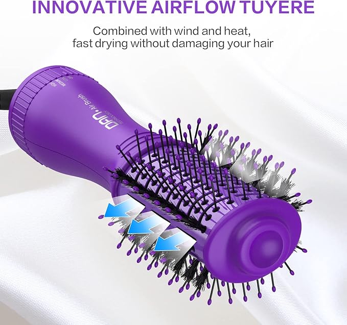 Dan Technology Blow Dryer Brush Hair Dryer Brush Hot Air Blowout Brush 120V 3 Speeds Oval Shape Volumizer Straightener Brush Faster Drying Mini Size Lightweight (Purple)