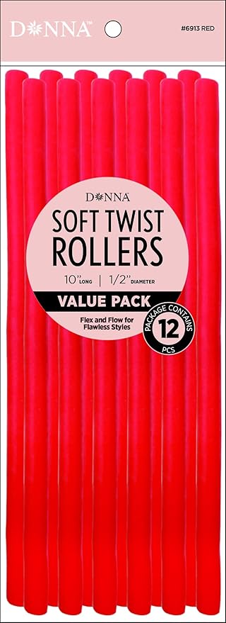 DONNA 10″ Soft Twist Hair Rollers – Flexible Foam Curlers for Heatless Styling – Ideal for Natural Hair, Curls & Overnight Styles (RED, 10")