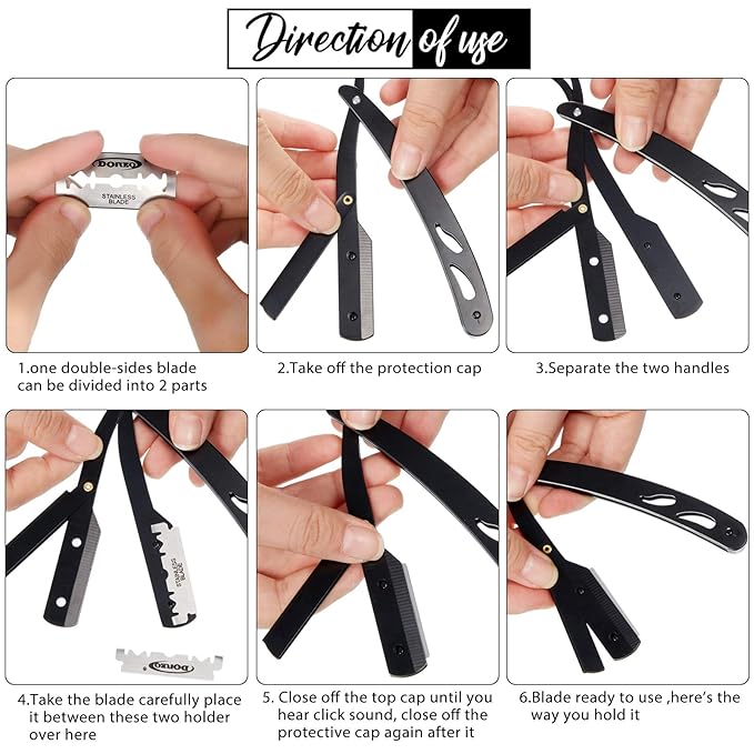 Honoson Professional Straight Razors for Men Navajas Para Barbero Barber Straight Razor Kit with Neck Duster Brush and 40 Pieces Double Edge Blades for Hair Salons, Gifts