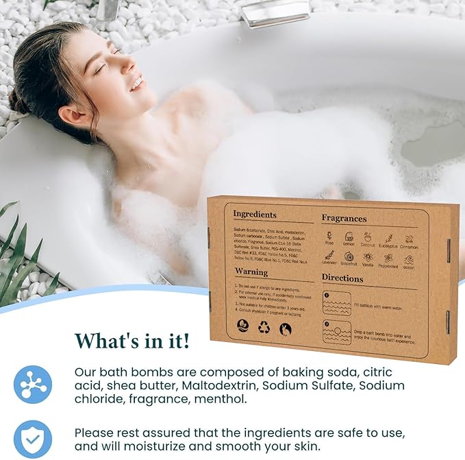 TranquilBliss Bath Bombs Set 50 PCS with 10 Rich Scents, Bath Bombs for Women, Natural Bubble Bombs with Shea Butter & Safe Oil, Ideal for Christmas, Birthday, Mother's Day Present (Brown)