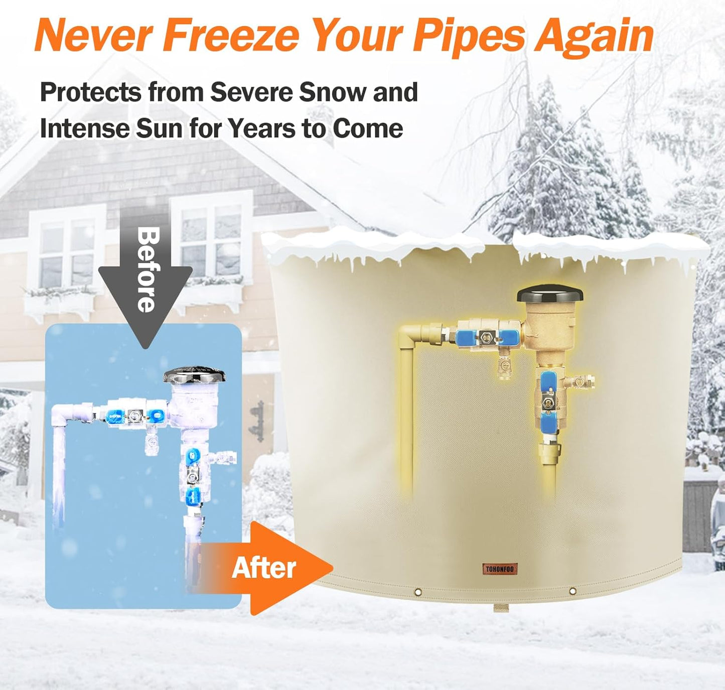 TOHONFOO Backflow Preventer Pipe Insulation Cover (5°F) - Irrigation Sprinkler Valve Insulated Pouch - Water Well Pump Cover - Sturdy 5 Layers for Winter Freeze Protection, 30" W x 24" H, Beige