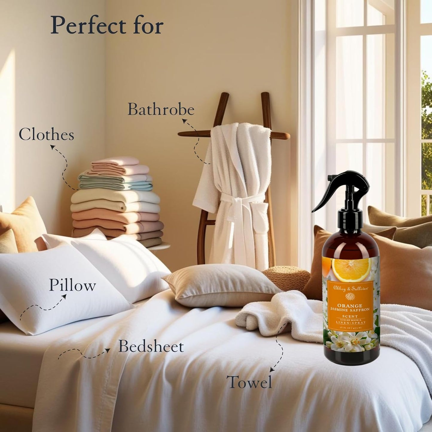 Abbey & Sullivan Linen Spray, Orange Jasmine Saffron, 16 oz.