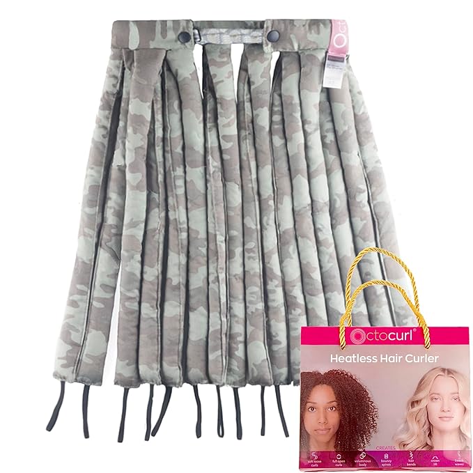 Octocurl Heatless Curls Headband - Hair Curlers to Sleep In - Heatless Curlers for Long Hair (Cotton - Camo)