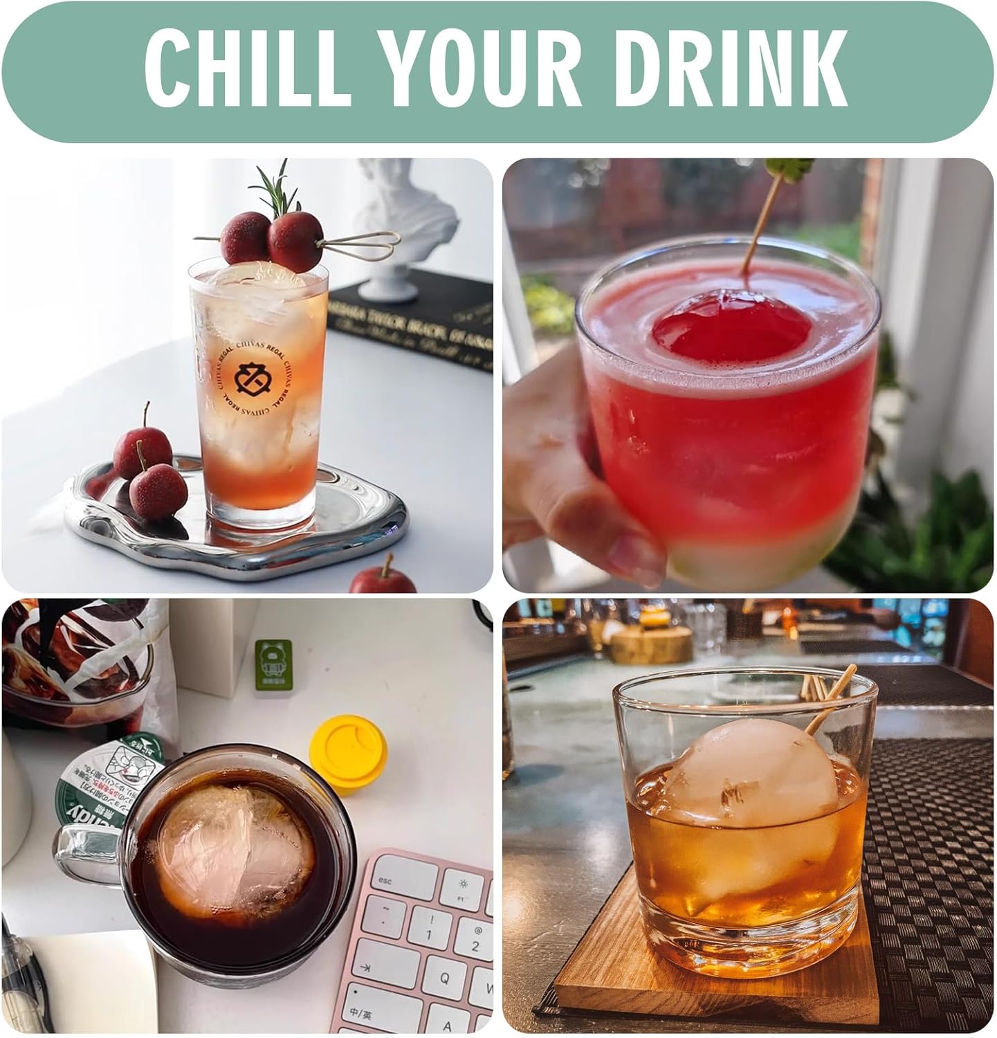 WIBIMEN Large Ice Cube Molds, Big Round Whiskey Ice Cube Trays for Freezer, Easy to Fill & Release, Whiskey Bourbon Cocktail(1.9In*6 Balls- Blue/2 Pack)