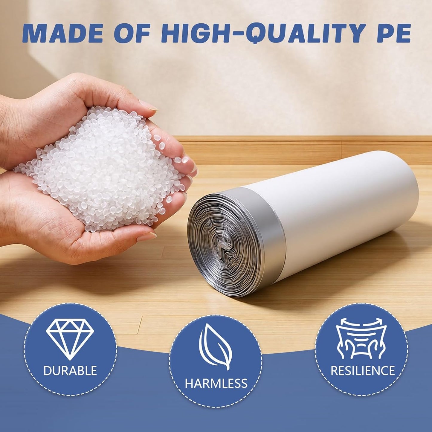 270 Count Heavy-Duty Trash Bags, Compatible with 6-7 Gallon Trash Can, Pre-Separated Drawstring Kitchen Garbage Bags, Ideal for Home & Office, 19.9 x 29.1 Inches, 6 Rolls, White