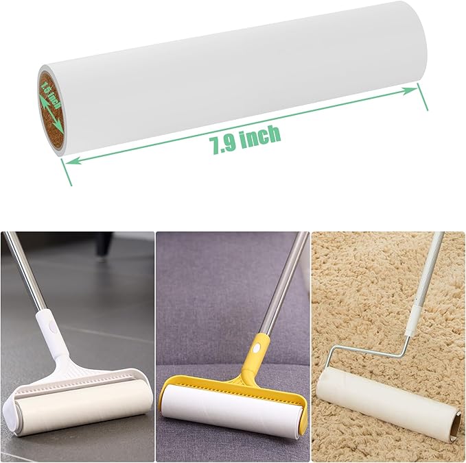 7.9 inch Lint Roller Refills Only, Extra Sticky Tape Roller Refills for Large Floor Lint Roller 7.9'' Width Sticky Roller Replacment Refill Pack of 5 Rolls, Total 300 Sheets (7.9'' Wide)